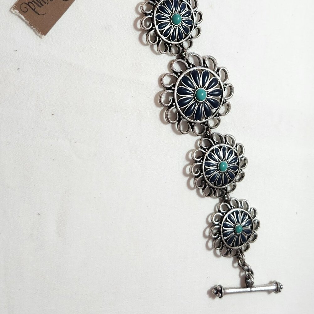 Lucky Brand bracelet silver tone blue toggle bolt NWT - Picture 2 of 2